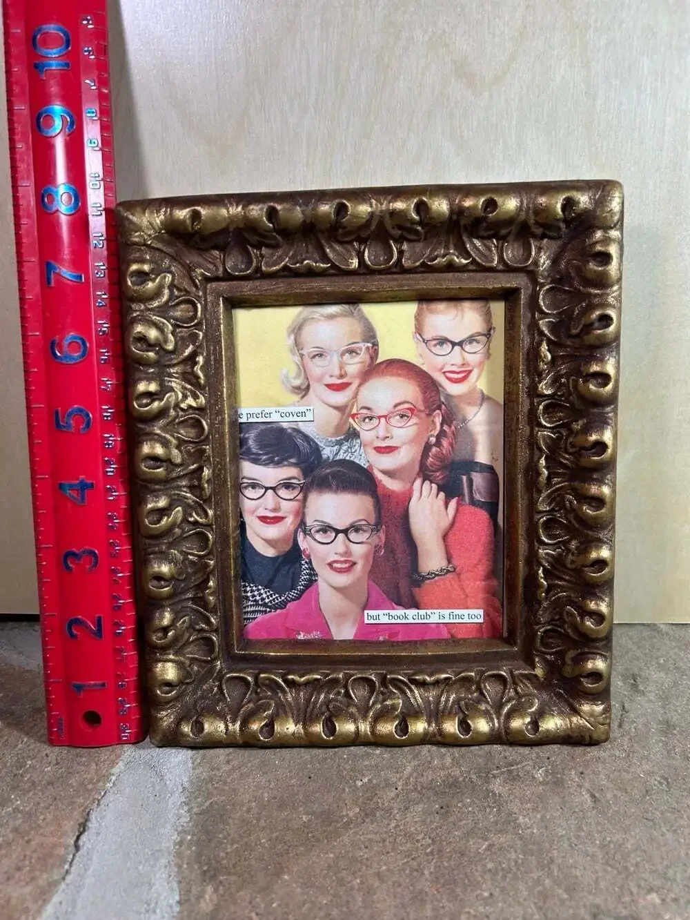 Victorian style Gold Picture frame from the 70’s with funny 60’s women READ